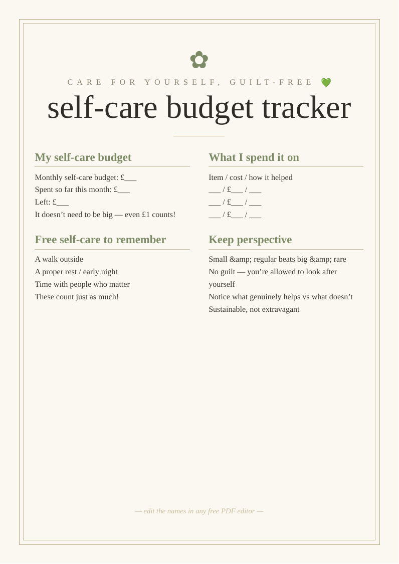 Self-care budget tracker