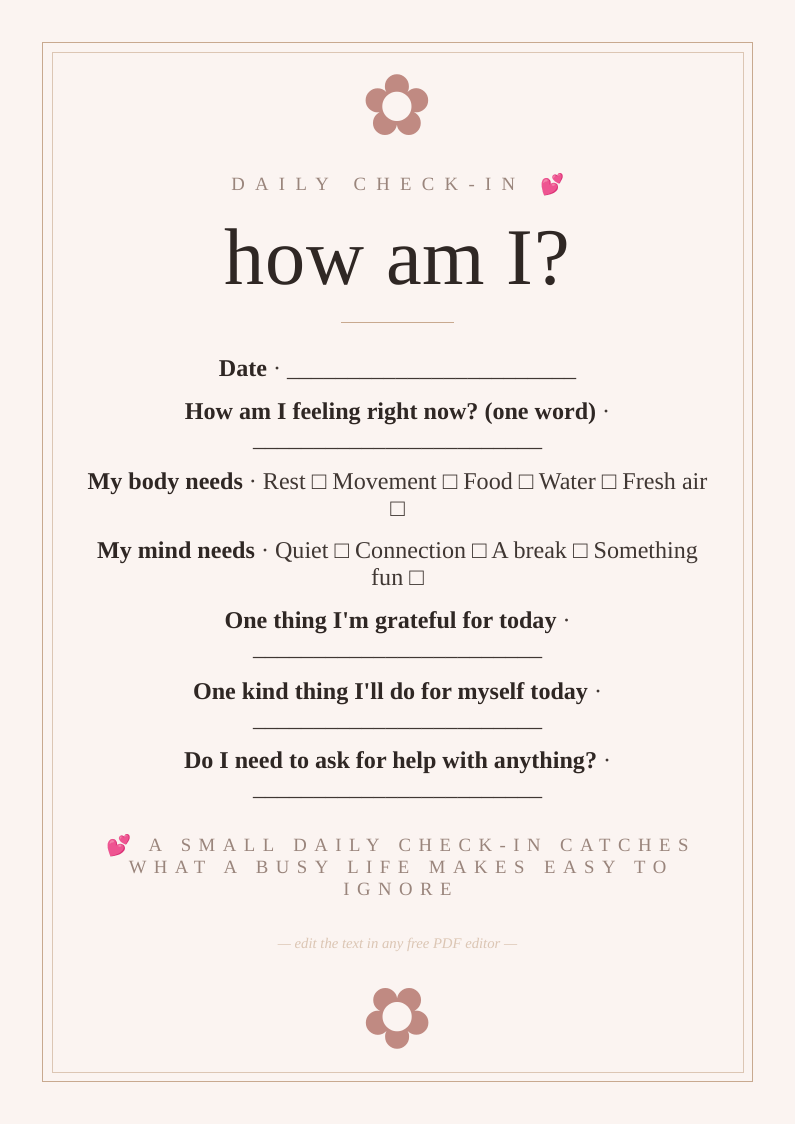 Daily self-care check-in