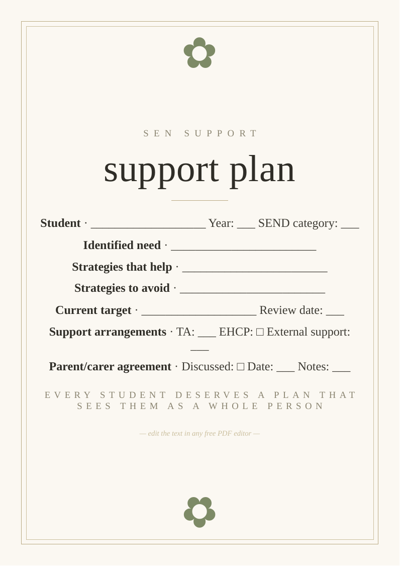 SEN support plan template