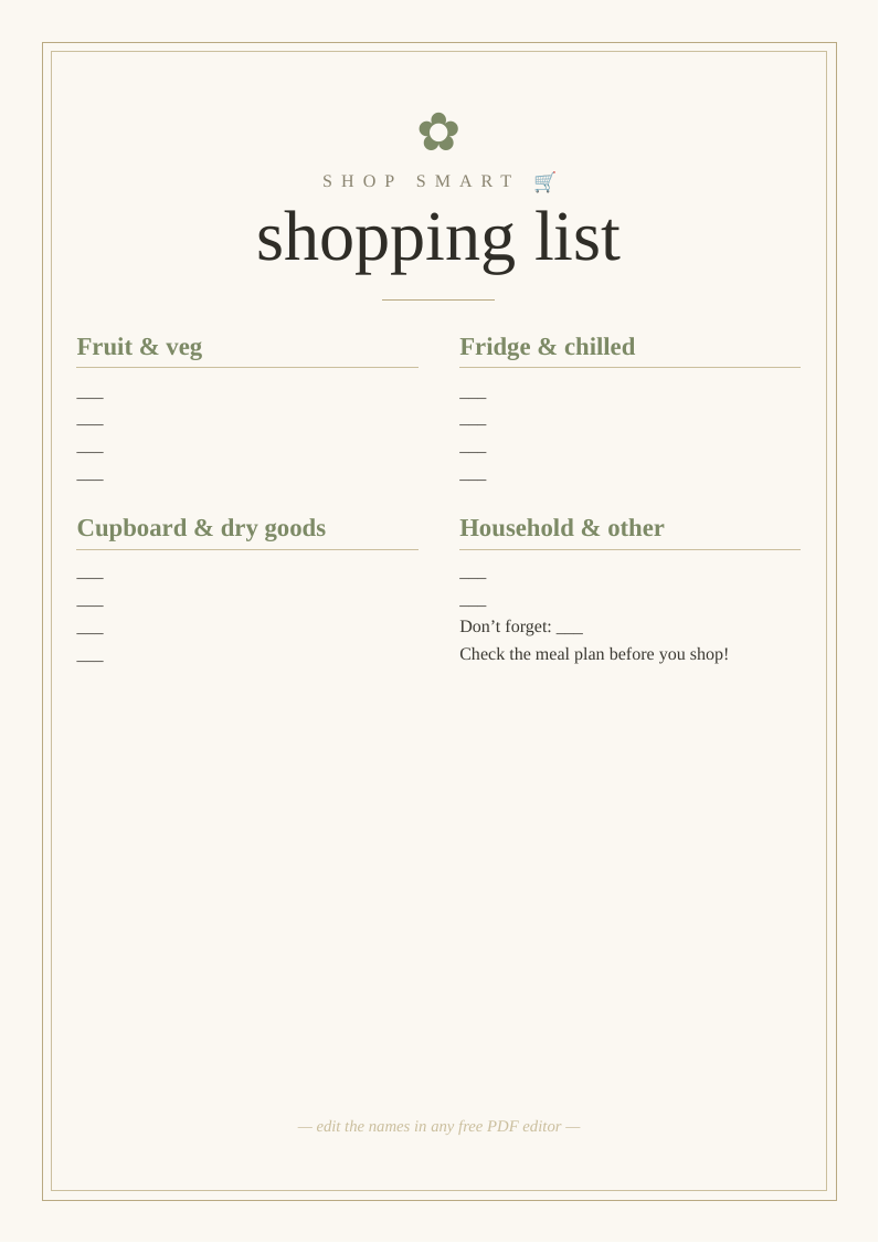 Shopping list notepad