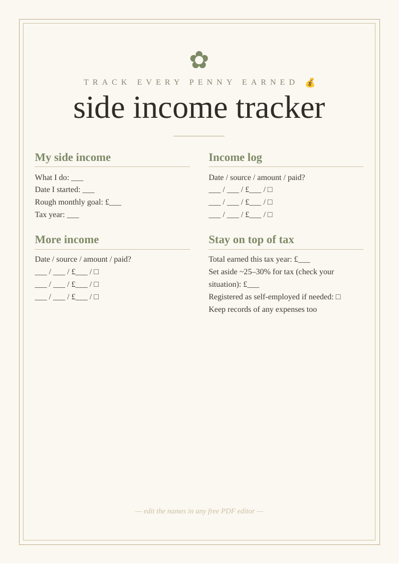 Side income tracker