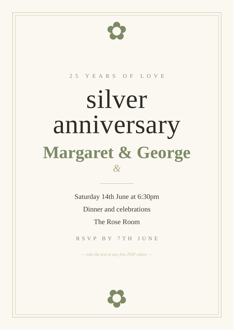 Silver anniversary invitation