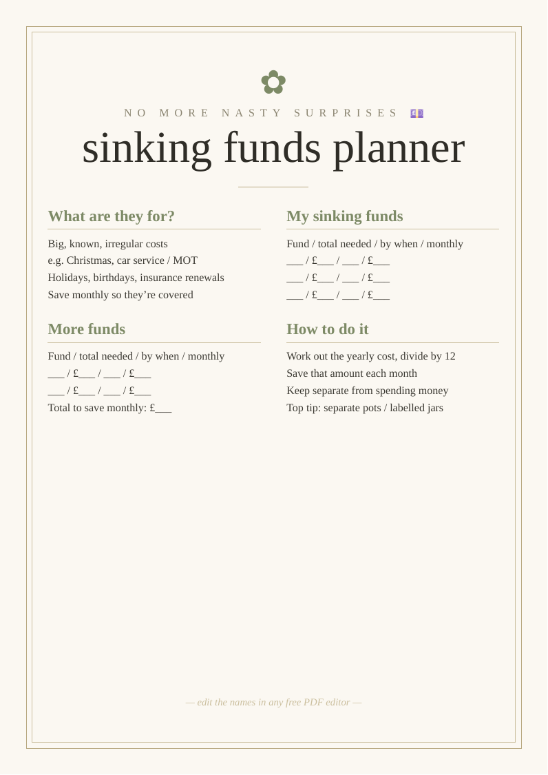 Sinking funds planner