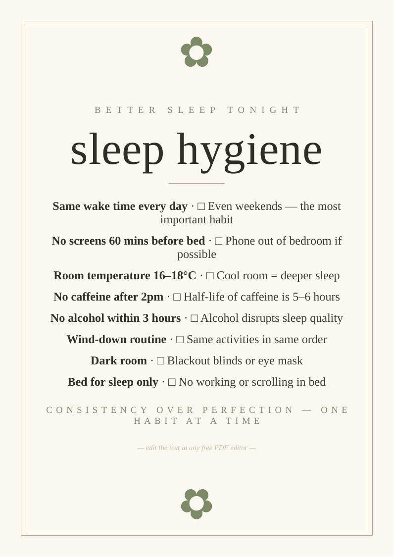 Sleep hygiene checklist