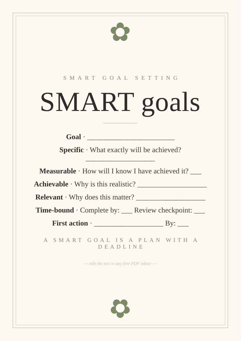 SMART goals planning worksheet