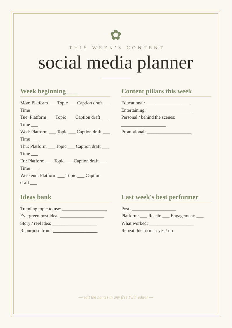 Social media content planner