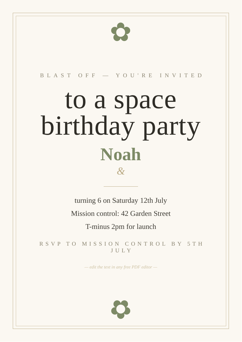 Space party invitation