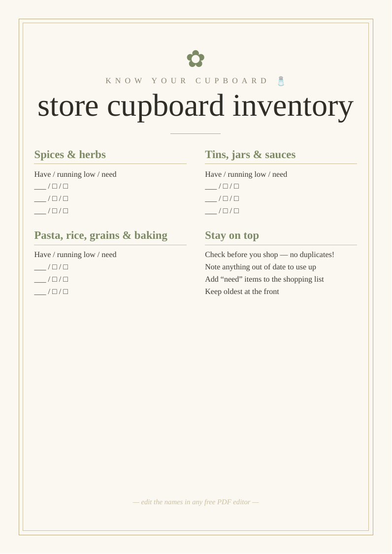 Spice & store cupboard inventory