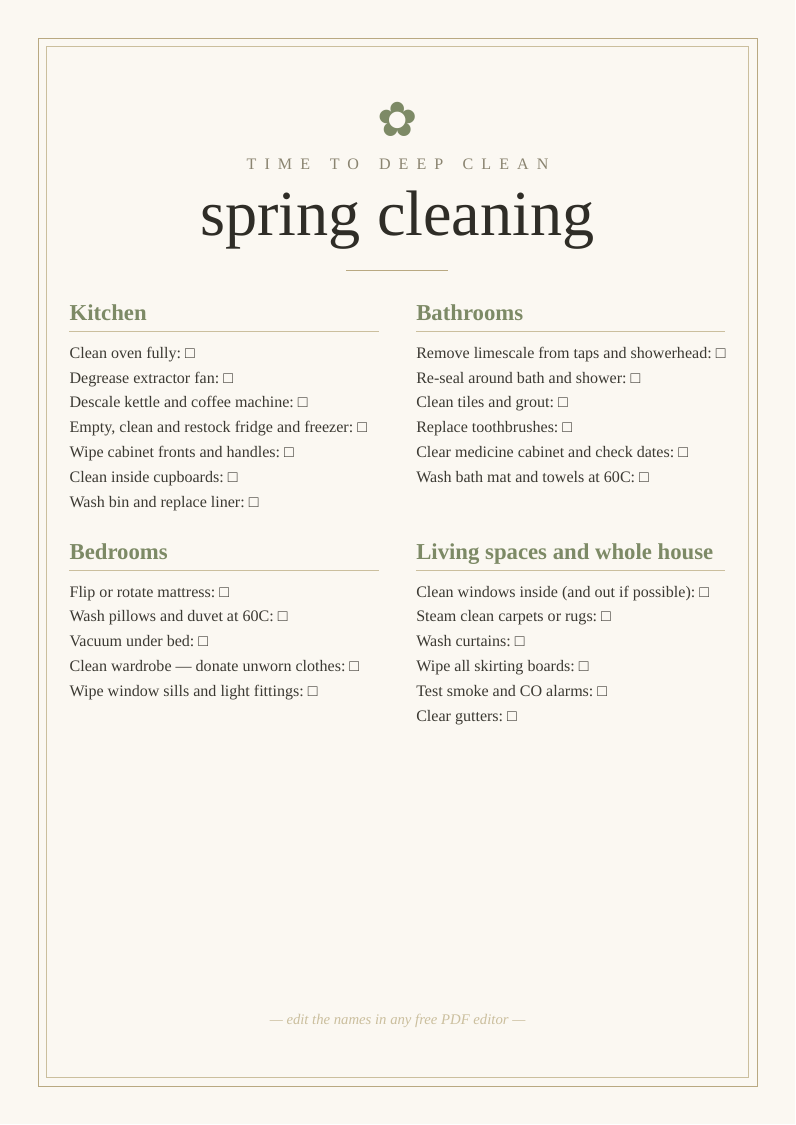 Spring cleaning checklist