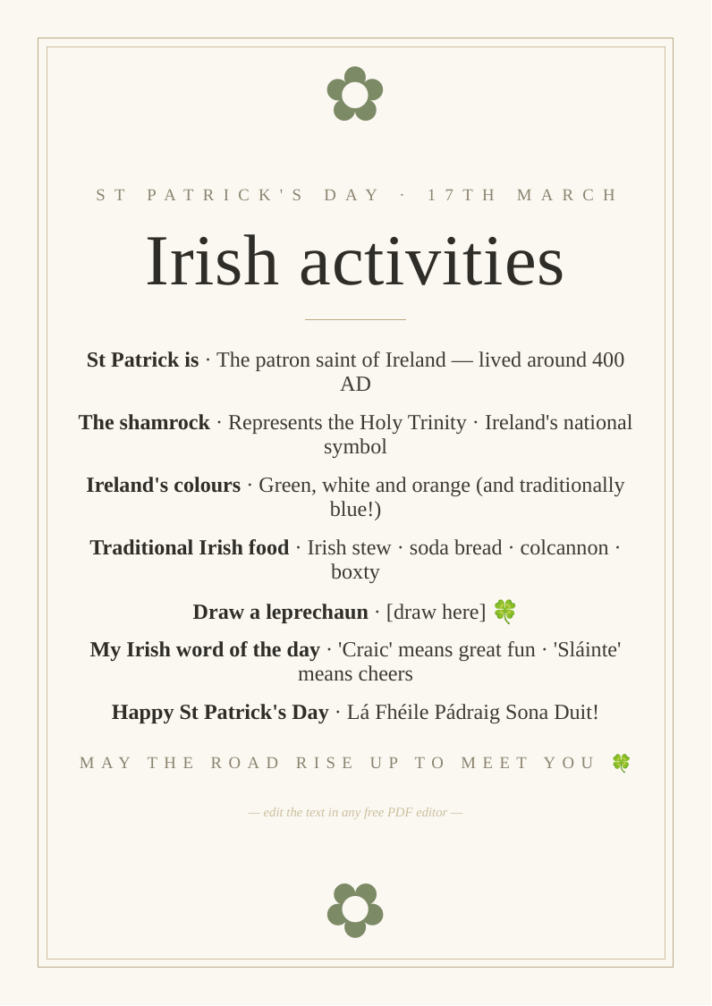 St Patrick's Day activity sheet