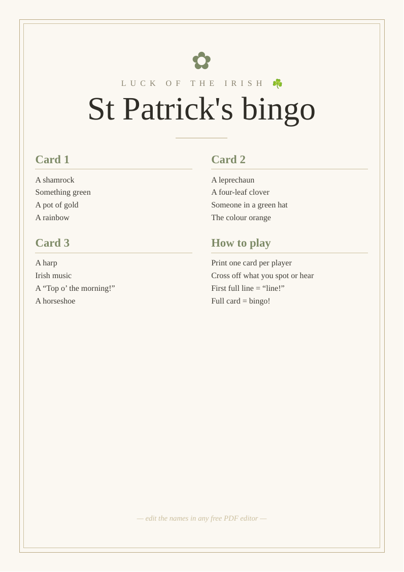 St Patrick's Day bingo