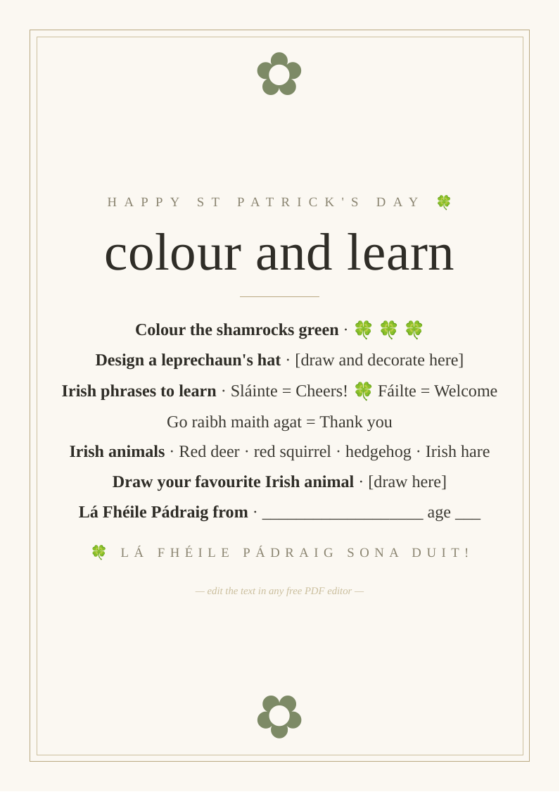 St Patrick's Day colouring sheet