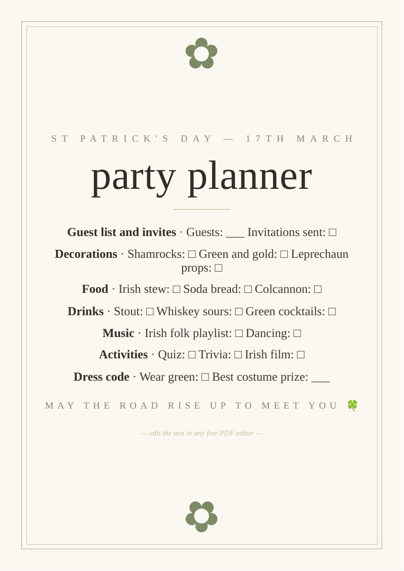 St Patrick's Day party planner