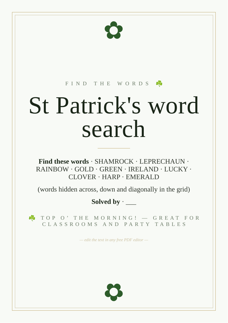 St Patrick's Day word search