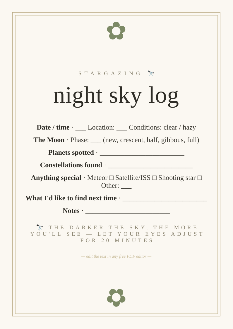Stargazing observation log
