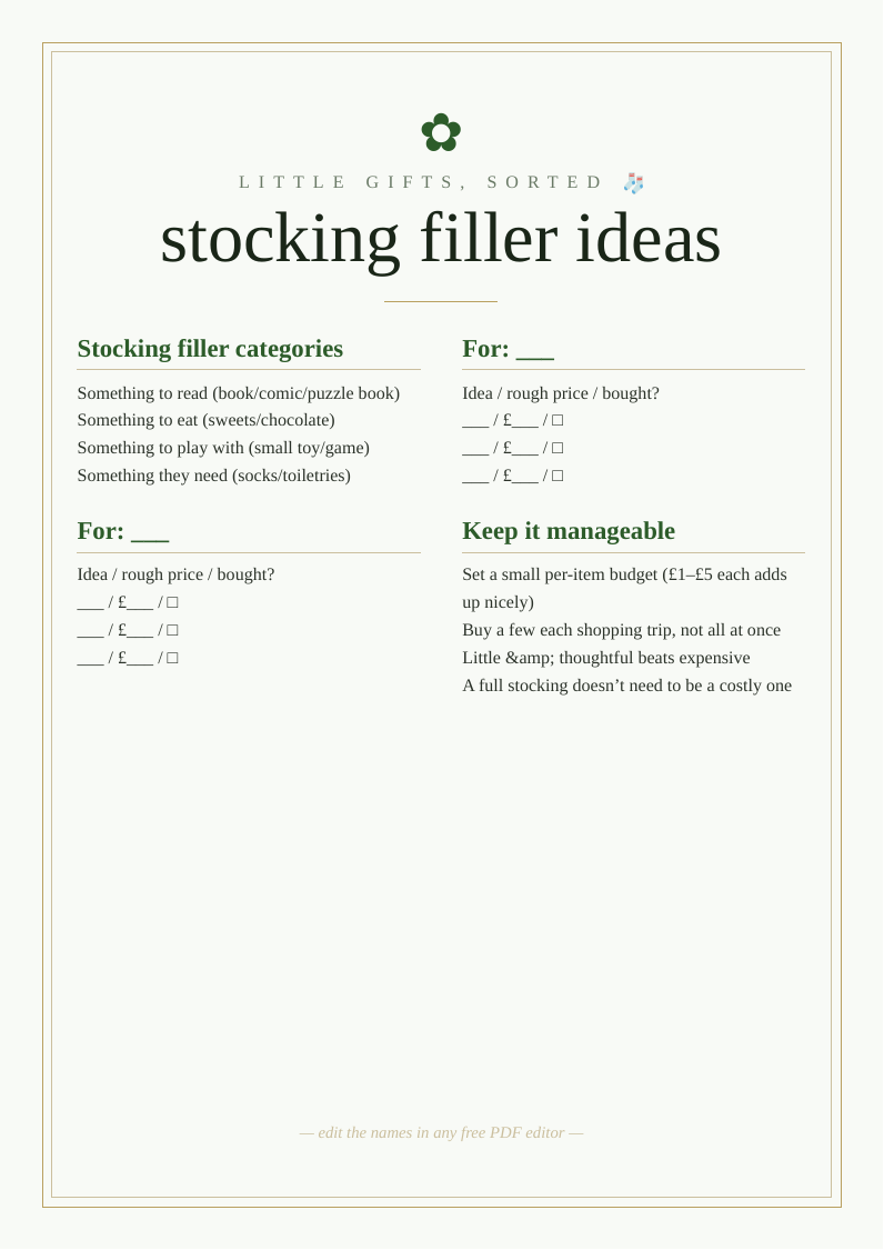 Stocking filler ideas list
