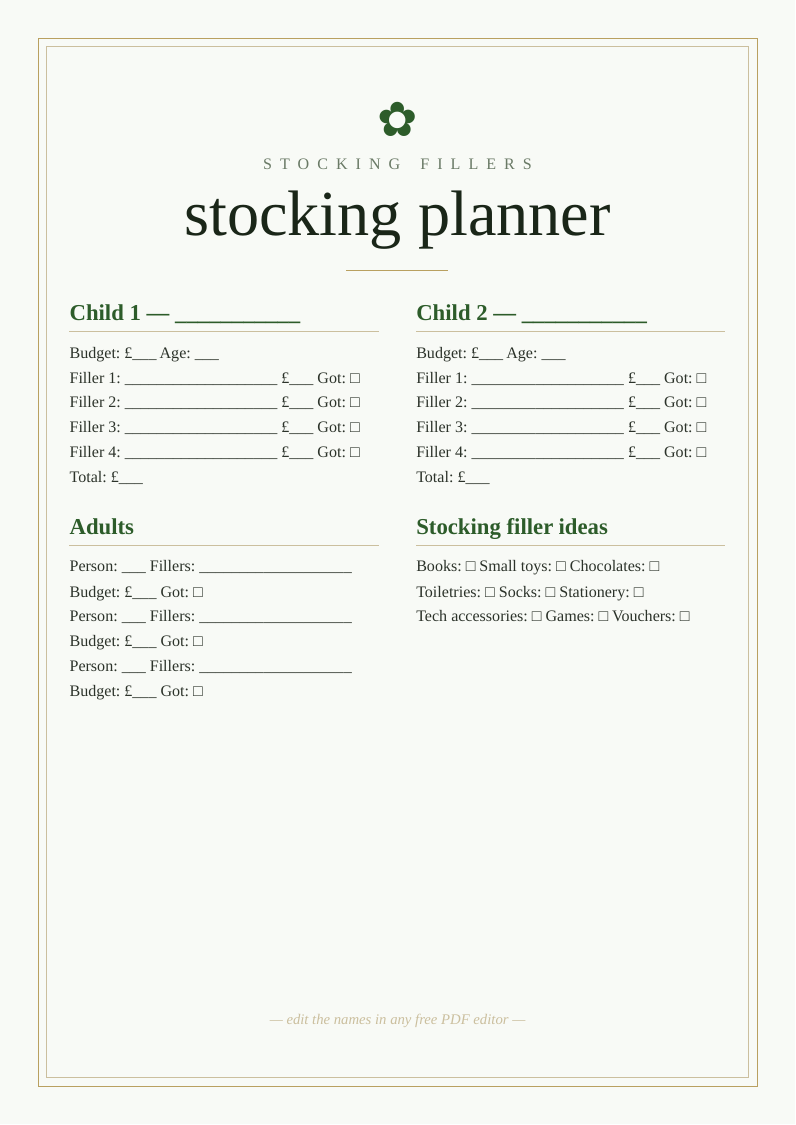 Christmas stocking planner
