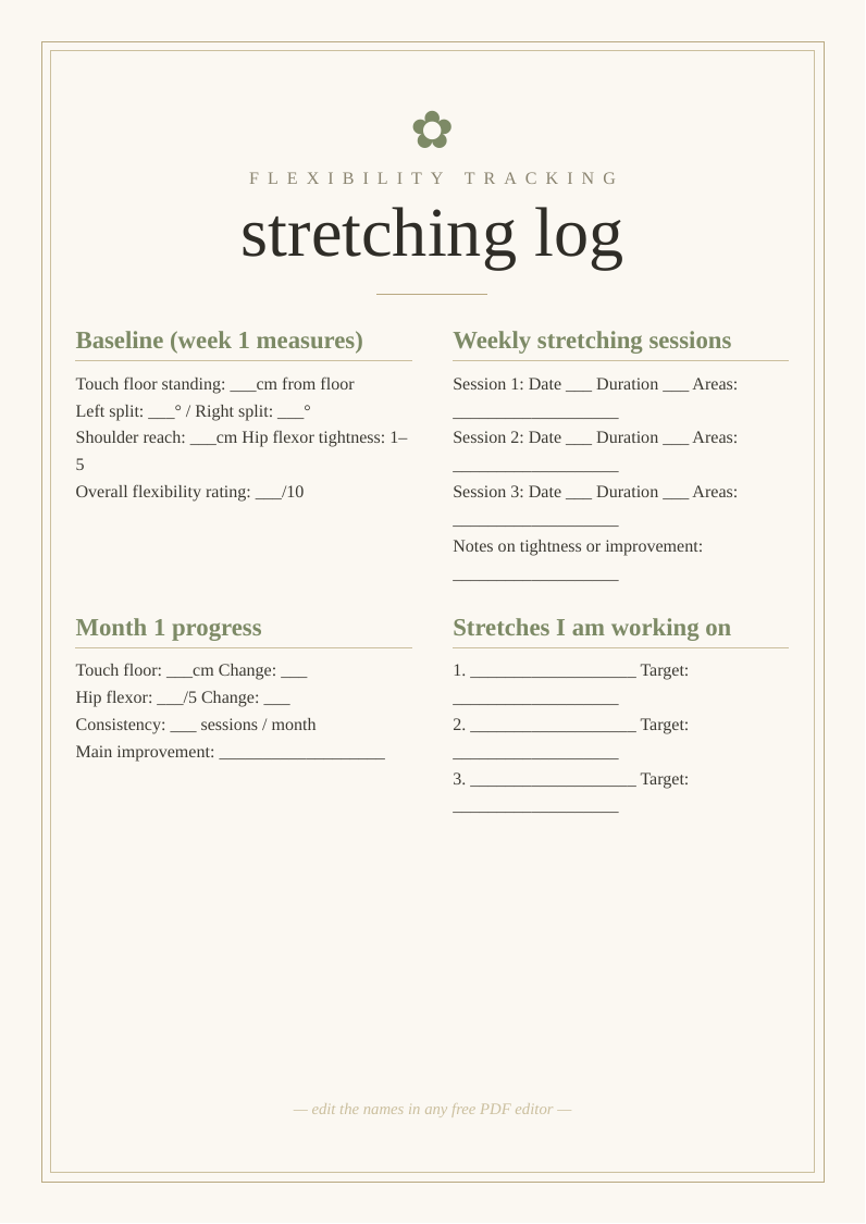 Stretching and flexibility log