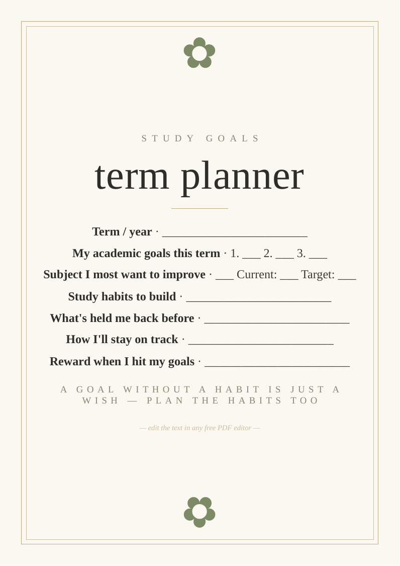 Term study goals planner
