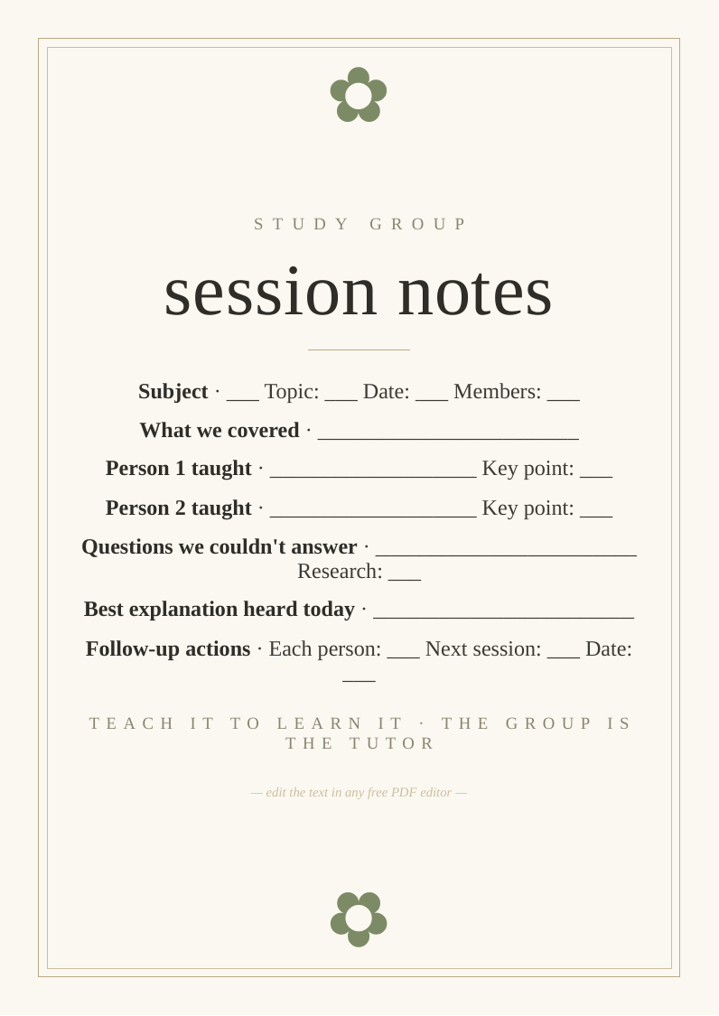 Study group session notes