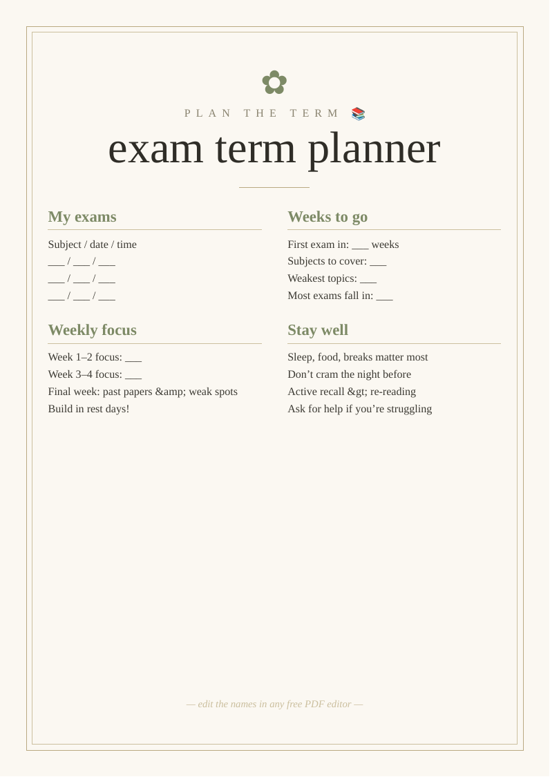 Exam term study planner