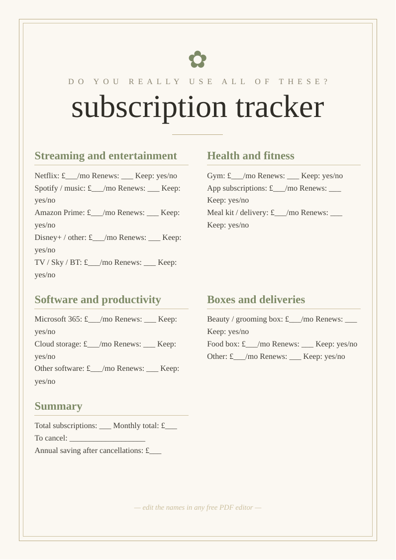 Subscription tracker