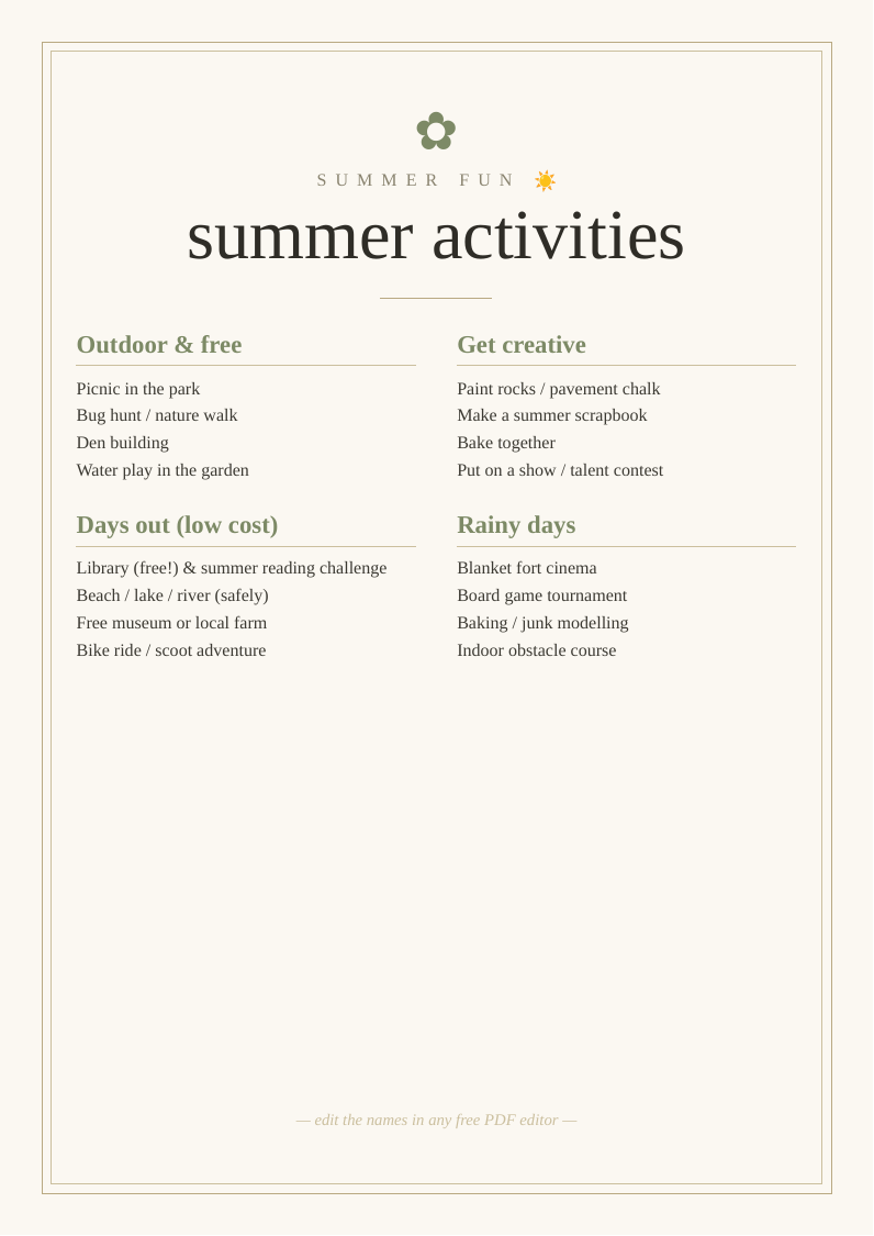 Summer holiday activity ideas