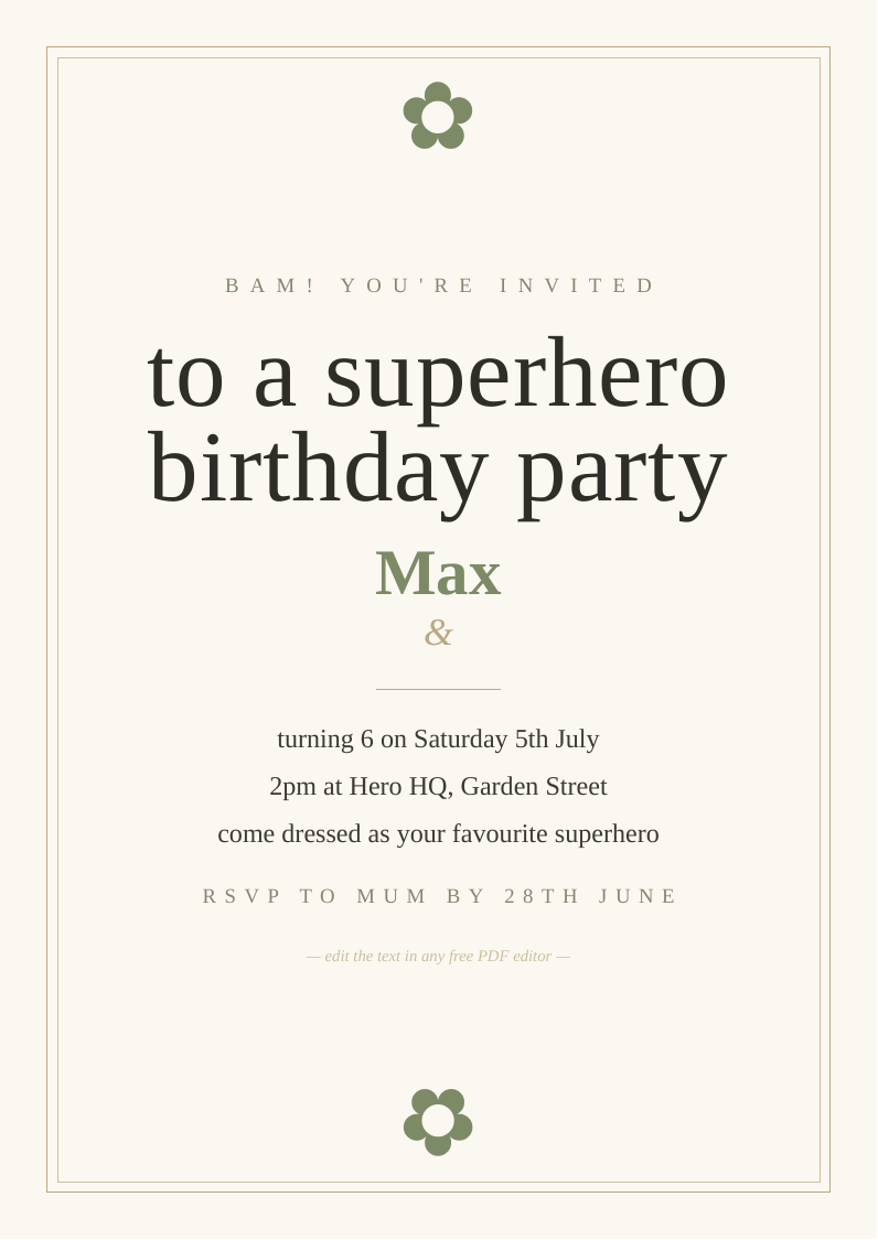 Superhero party invitation