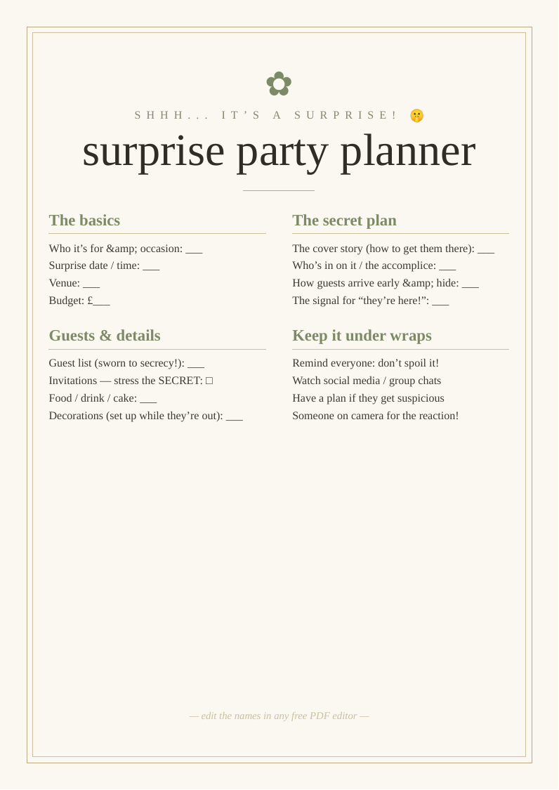 Surprise party planner