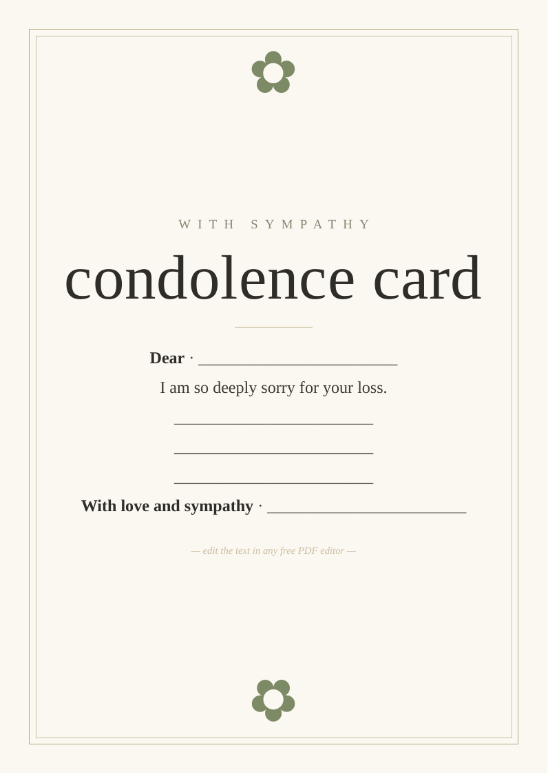 Sympathy card and condolence note