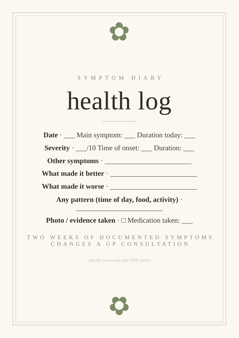 General symptom diary