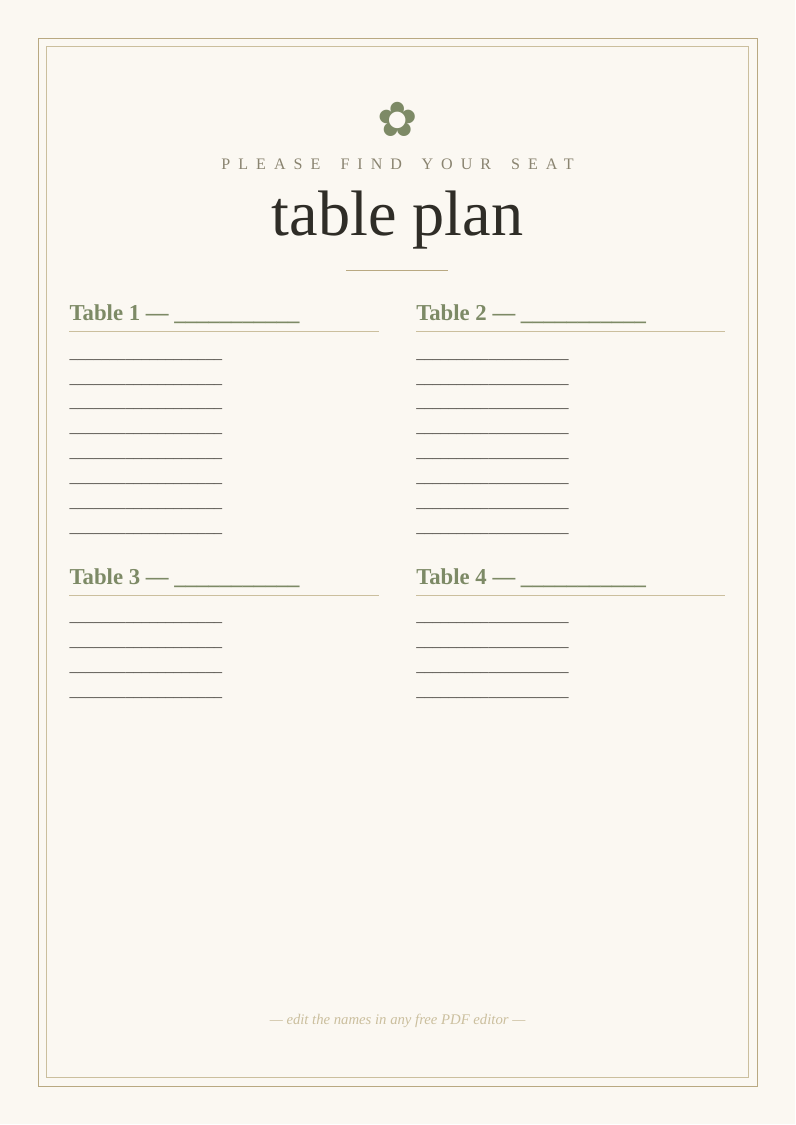 Wedding table plan sign