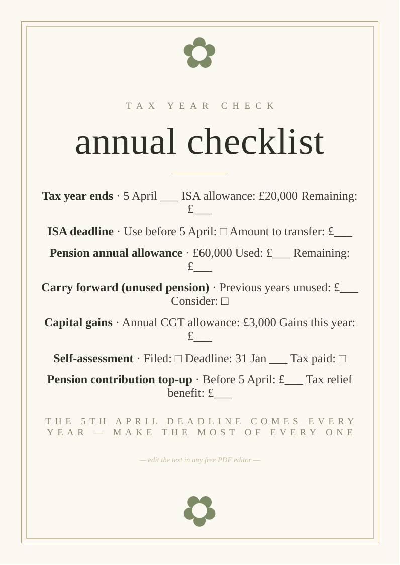 UK tax year planning checklist