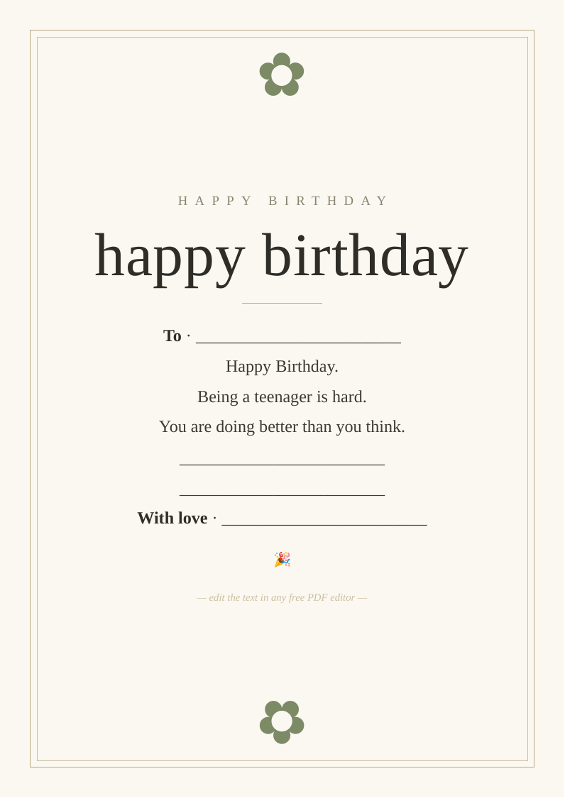 Teenager birthday card