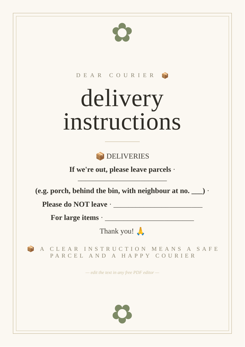 Delivery instructions sign