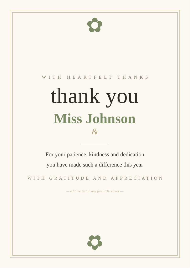 Thank you teacher card