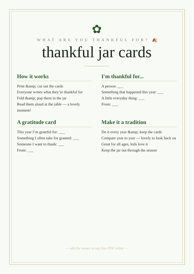 Thankful jar cards