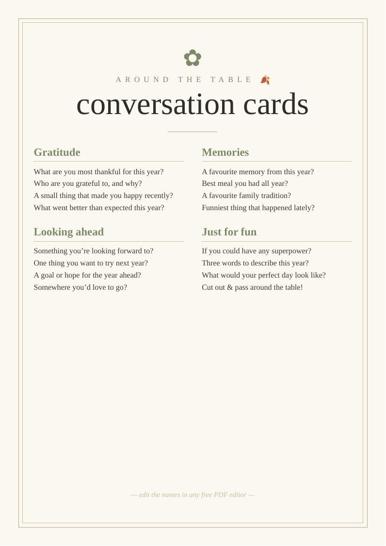 Thanksgiving conversation cards
