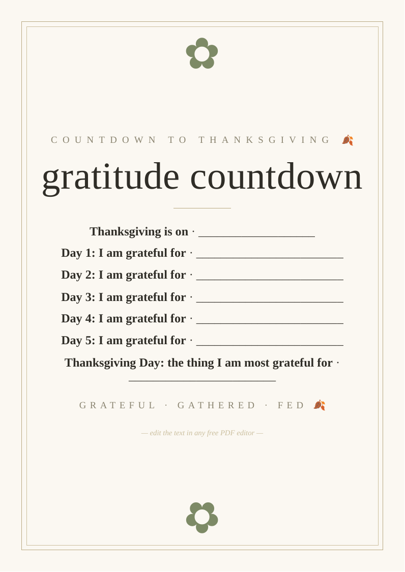 Thanksgiving countdown and activity