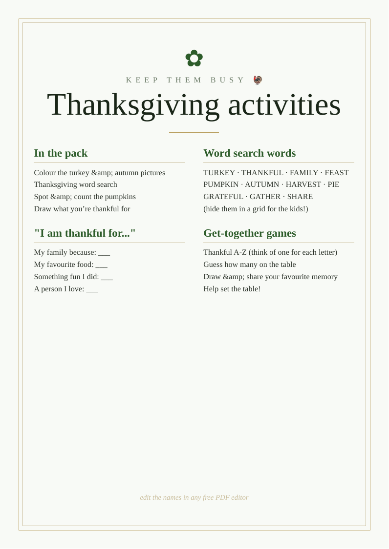 Thanksgiving kids' activity pack