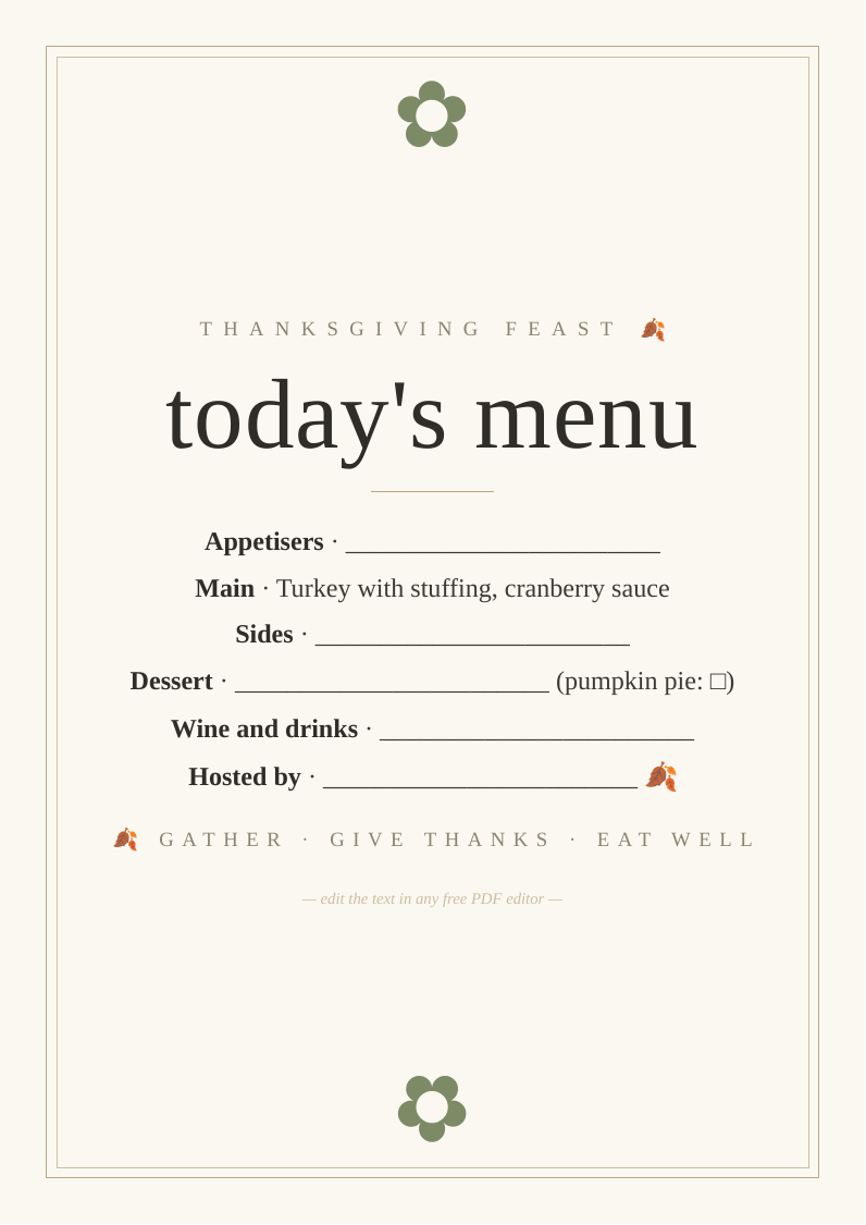 Thanksgiving dinner menu sign