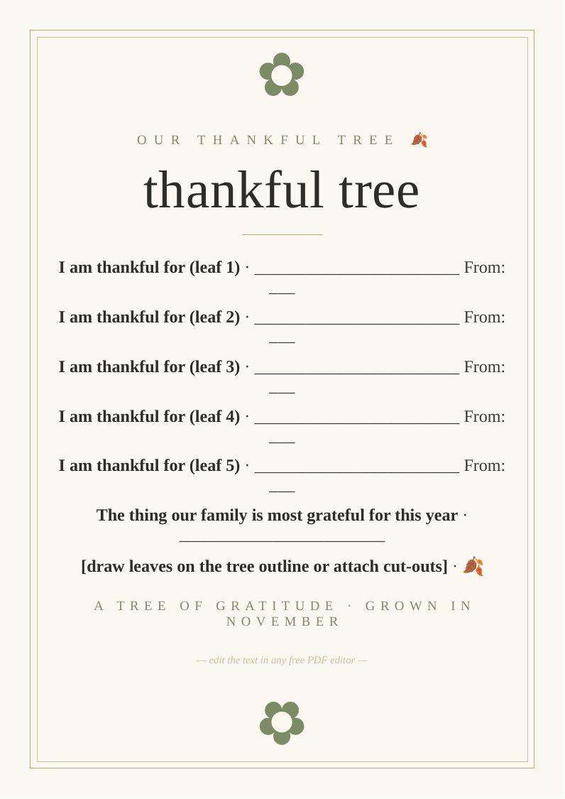 Thanksgiving thankful tree activity