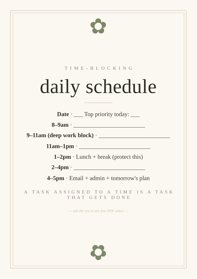 Daily time-blocking planner