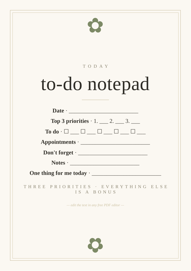 Daily to-do notepad template