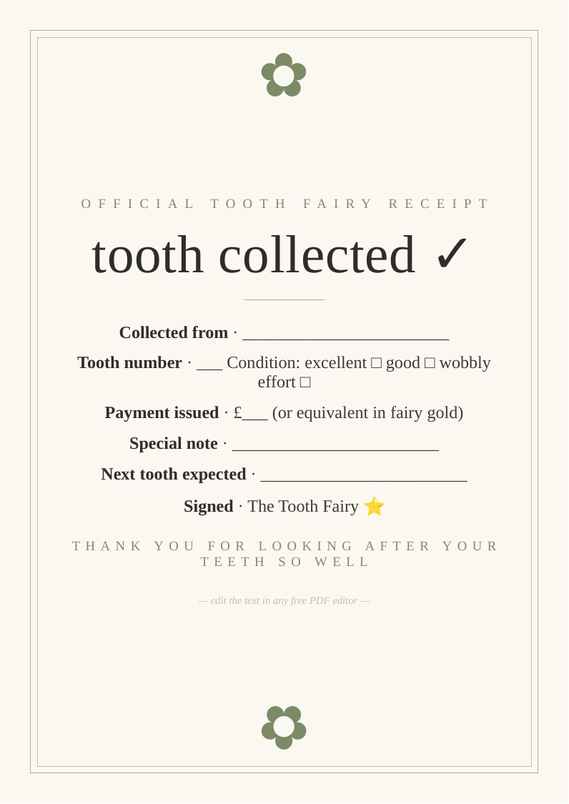 Tooth fairy receipt