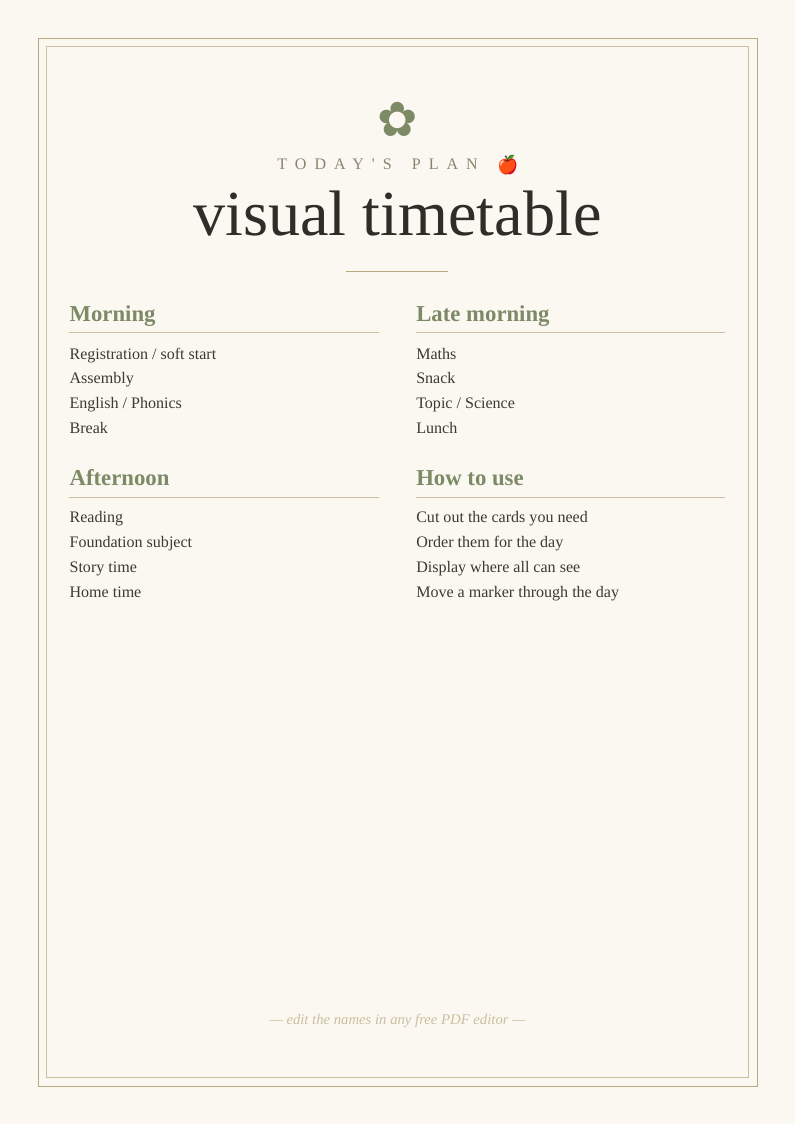 Visual timetable cards