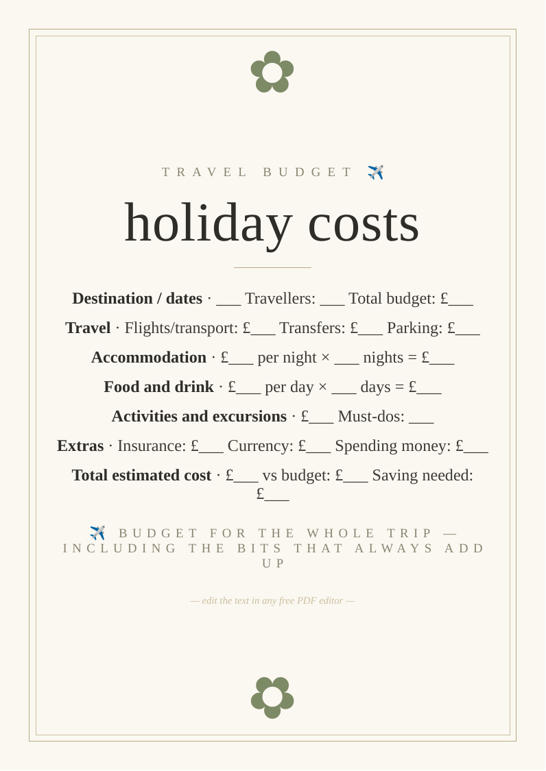 Holiday budget planner