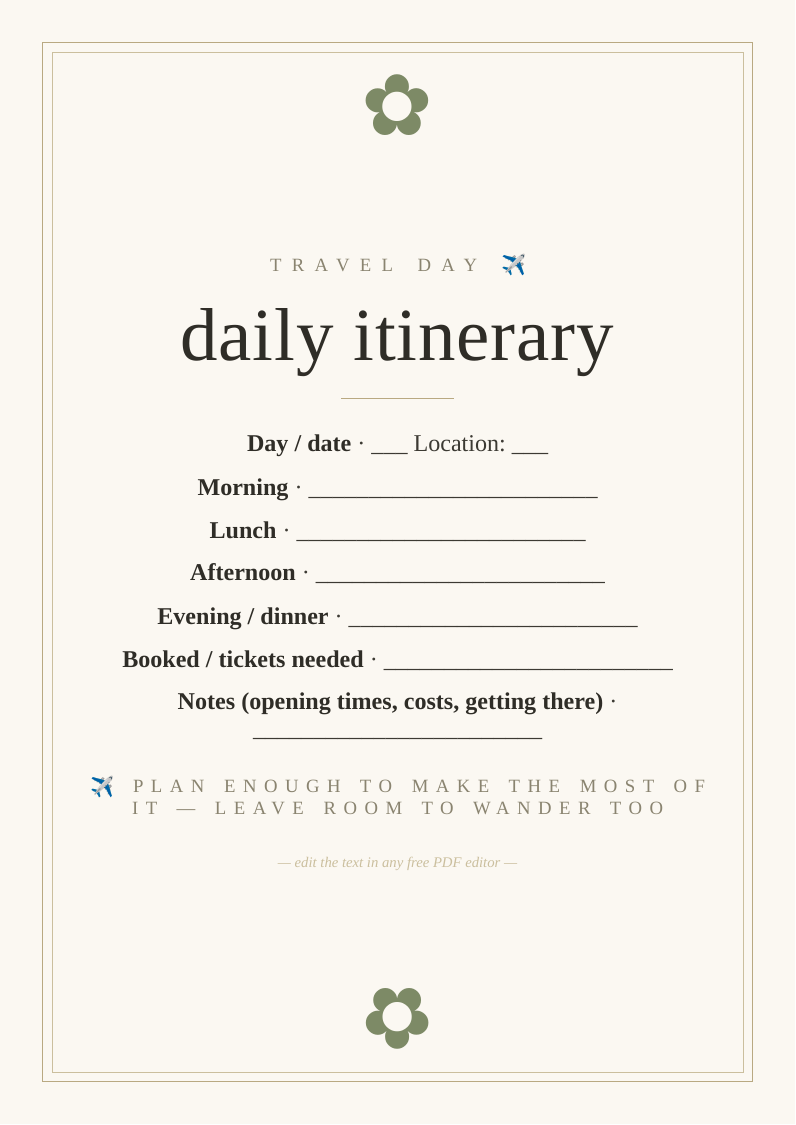 Daily travel itinerary planner