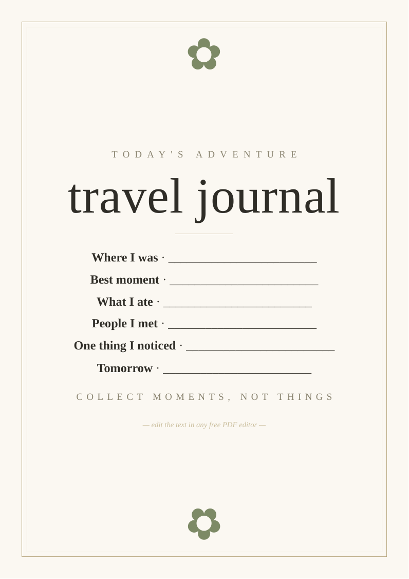 Travel journal page printable