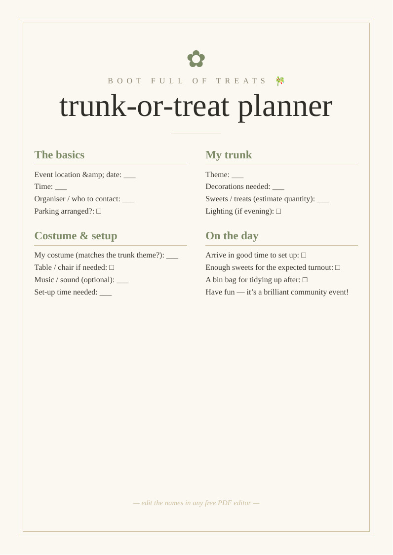 Trunk-or-treat planner